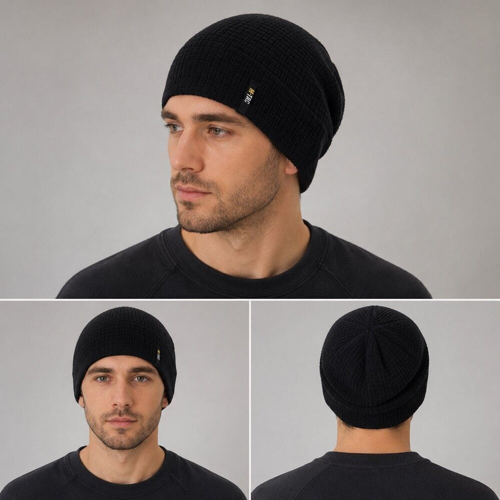 M-TAC Black Waffle Knit Beanie Hat Tactical Winter Skull Cap Size L